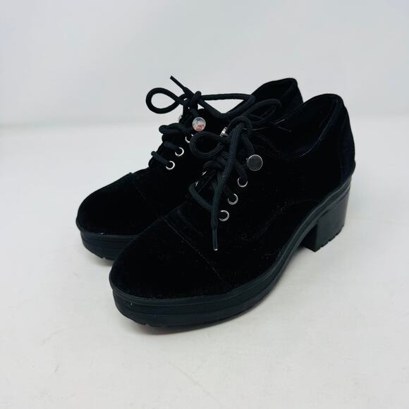 Urban Outfitters Black Velvet Lace-Up Chunky Platform Heels 90s Y2K Style Size 7 - Picture 14 of 14